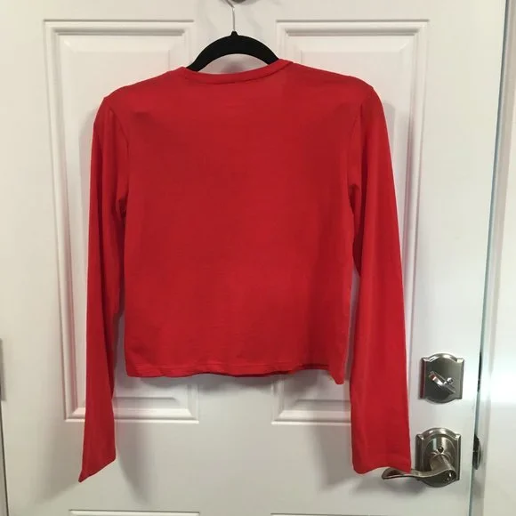 Women's Wild Fable Red Long Sleeve Crew Neck Cropped T Shirt NWT Choose Size - Picture 2 of 6
